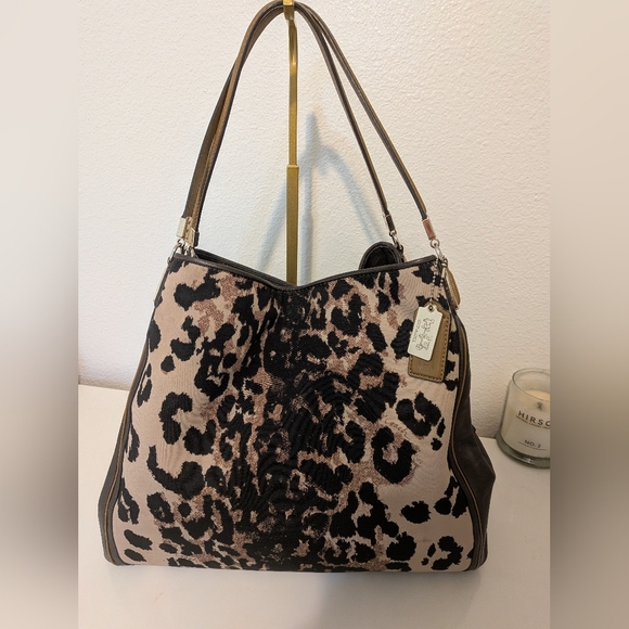 Coach Handbags - Coach Leopard Print Shoulder Bag in Beige and Brown